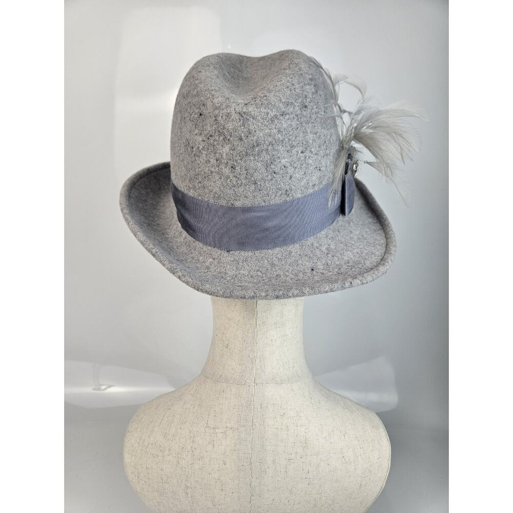 Uno Alla Volta Feather Grey Wool Felt Fedora Hat EUC Made in‎ USA - Picture 3 of 6
